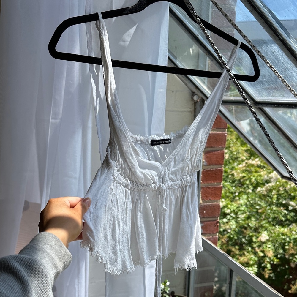 Brandy Melville White Ruffled Tank Top